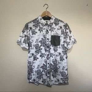 On The Byas White Black Floral Button Up Shirt